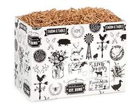 Farmhouse Favorites Design Gift Basket Box with Natural Color Crinkle Paper Shred Choose Box Size (Large Box)