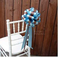 Brown & Baby Blue Striped Pull Bows - 9" Wide, Set of 6, Wedding Pew Bows, Thanksgiving, Fall, Christmas, Birthday, Fundraiser, Fall, Office, Classroom, Decoration
