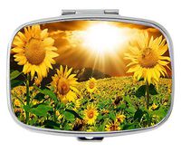 TAIGe Sun and Sunflowers Pill Box/Pill case-Rectangular Pocket Pill Box/case-Two Compartments for Keeping Pill Box/case