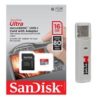SanDisk Ultra 16GB MicroSD HC Class 10 UHS-1 Mobile Memory Card for LG K10 K7 K5 K4 G Vista 2 Tribute 2 Bello II G4 Beat AKA Magna Spirit Leon Joy with MemoryMarket MicroSD & SD Memory Card Reader