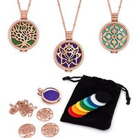 3 Interchangeable Plate Essential Oil Diffuser Necklace - Aromatherapy Jewelry - Hypoallergenic 316L Surgical Grade Stainless Steel, 20.8" Chain + 3 Interchangable Plates + 9 Washable Insert Pads