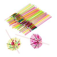 100 Pcs Disposable Umbrella-Shaped Straws Flexible Bendable Table Decor Straws for Tropical Drinks Soft Drinks Hawaiian Cocktail Bars Restaurants Luau Party Supply Beverage Decorations