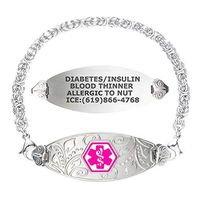 Divoti Custom Engraved Medical Alert Bracelets for Women, Stainless Steel Medical Bracelet, Medical ID Bracelet w/Free Engraving – Lovely Filigree Tag w/Handmade Byzantine-Violet-8.5"