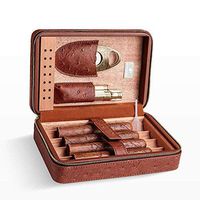 Smoking Set/Cigar Box Can Accommodate 4 Cigars with Hygrometer and Humidifier Cigar Cut Cedar Wood Lining Quality Leather Cigarette Case Men's Gift Box Multi-Color Optional Mute (Color : Brown)
