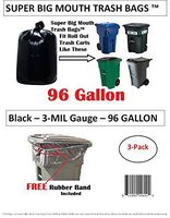 Super Big Mouth Trash Bags 96 Gallon 3-Pack Plus 1 Free Rubber Tie Down Band