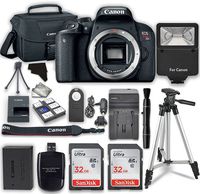 Canon EOS Rebel T7i Digital SLR Camera (Body) + 2X 32GB Class 10 SD Memory Card + Accessory Bundle