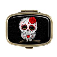 Guojew Sugar Skull owl Custom Fashion Square Pill Box Tablet Holder Pocket Purse Organizer Case Decoration Box