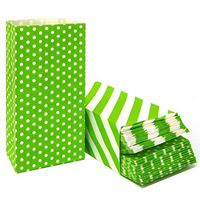 Striped and Polka Dot Paper Bags Green Party Bags for Favors Supplies by ADIDO EVA (50 CT 3.5×2.3×7 in)