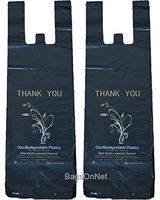 Small (6.5"W x 4.5" D x 20" H) Black, Oxo-Biodegradable Plastic Shopping Bags, Thank You Printed in Silver , 24 Micron, HDPE, 1000 Bags /Box