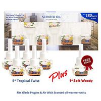Clean-n-Fresh Scented Oil Refills，5pc Tropical Twist + Free Bonus 1pc Soft Woody, 120ml 4oz, Fits Glade & Air Wick Warmer (NOT Include)