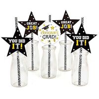 Pack of 36 Graduation Straws Striped Paper Straws with Graduation Charms