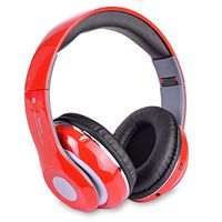 Altatac Bluetooth Rechargeable Over Ear Headset Foldable Wireless Wired Headphones with Memory Card Slot Built-in FM Tuner Microphone Audio Cable for Phone TV Computer MP3 Player - Red