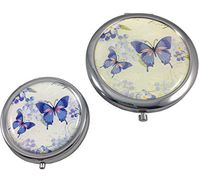 Purple Butterflies Magnifying Makeup Mirror Compact and Pill Case Gift Set