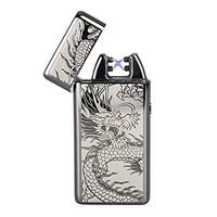 Unishow ® USB Rechargeable Flameless Electronic Plasma Pulse Cigarette Metal Lighter in Gift Box-Double Arc (Gunmetal Dragon)