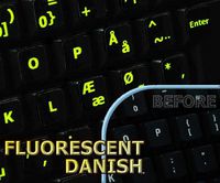 Glowing fluorescent Danish keyboard stickers
