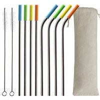 COMOOO Metal Straws Resuable Drinking Straws Stainless Steel Straws with Silicone Tips Boba Straws Smoothie Straws with Bags and Straw Cleaing Brush for 20oz-30oz Cups