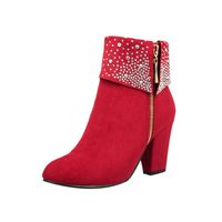 CmmYYrei Women Wedding High Heels Ankle Bootie Crystal Side Zipper Fall Winter Boots Elegant Shoes Red
