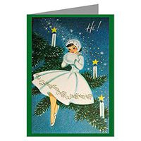 Twelve 3.5x5 Vintage Holiday Note Cards In A Boxed Set Of Beautiful 50's Woman On Christms Tree With Candles