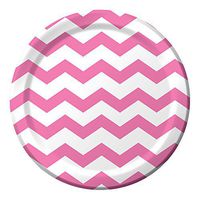 Creative Converting 96-Count Paper Dinner Plates, Chevron Candy Pink