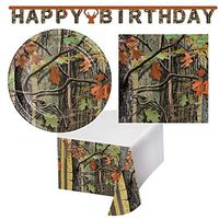 Olive Occasions Hunting Camouflage Happy Birthday Disposable Paper Party Supplies Serves 16 Cake Plates, Lunch Napkins, Table Cover and Banner