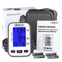 Upper Arm Blood Pressure Monitor by Veratrue - Includes: Fully Auto Monitor, Fit-All Cuff, 4AA & Carrying case - XL LCD Display, Talking Function, Blue Backlight, Irregular Heartbeat Detector, Memory