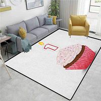 YucouHome 1st Birthday Oriental Area Rug Extra Large, Kitchen Cuisine Inspired Pastry Delicious Cupcake Party with Candle, Fashionable High Class Living Dinning Room(2'x 3') Hot Pink and White