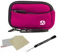 eBigValue Magenta Black Trim Protective Soft Neoprene Cover Carrying Case Sleeve for Panasonic Lumix DMC FX700 DMC LS5 DMC LX5 DMC S1 DMC S3 DMC TS3 and Screen Protector