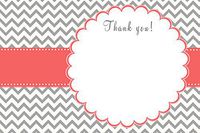 30 Blank Thank You Card Coral Grey Chevron + 30 White Envelopes - Birthday Bridal Wedding Shower