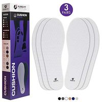 PureFit Cushion Shoe Insoles, 3 Pairs Shoe Inserts for Women, Removable Foam Insoles Set for Boots and Sneakers, Comfortable Anti-Microbial, Anti-Odor, Flat and Thin Work Insoles (White, 7#)