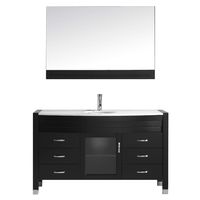 Virtu USA Ava 55 inch Single Sink Bathroom Vanity Set in Espresso w/Round Undermount Sink, White Engineered Stone Countertop, Single Hole Polished Chrome, 1 Mirror - MS-5055-S-ES