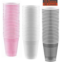 18 oz Party Cups, 96 Count - Light Pink, White, Silver - 32 Each Color