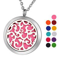 VALYRIA Aromatherapy Essential Oil Diffuser Necklace-Stainless Steel Retro Vine Locket Pendant,11 Refill Pads