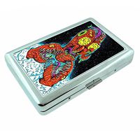 Creepy Cartoon Zombie Em4 Hip Silver Cigarette Case Id Holder Metal Wallet 4" X 2.75" RFID Protection