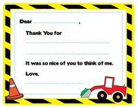 Construction Fill-in Thank You Note Cards for Kids, 5.5" X 4.25" Notecards with White Envelopes