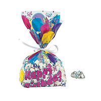 Fun Express Birthday Themed Cellophane Gift Treat Bags - 12 Pieces