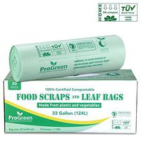 ProGreen 100% Compostable Bags 33 Gallon, Extra Extra Thick 1.1 Mil, 20 Count, Extra Large Lawn And Leaf Trash Bags, Biodegradable ASTM D6400 BPI And VINCOTTE Certified