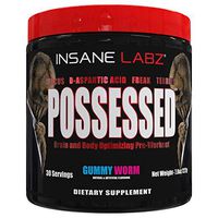 Insane Labz Possessed Low Stimulant Testosterone Boosting Pre Workout Powder, Loaded with D Aspartic Acid and Creatine Fueled by AMPiberry and OXYgold, 30 Srvgs, Gummy Worm