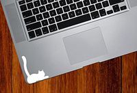 Yadda-Yadda Design Co. Cat Lying Down Tail Raised - Trackpad/Keyboard - Vinyl Decal Sticker - Copyright (2.5" w x 3" h) (White)