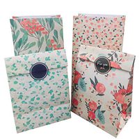Floral Paper Gift Bags, 12pcs Party Favor Bags Vintage CandyTreat Bags with Thank You Stickers