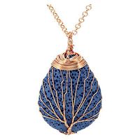 Top Plaza Tree of Life Wire Wrapped Teardrop Pendant Necklace Lava Rock Stone Essential Oil Diffuser Aromatherapy Necklaces Jewelry for Women Men - Blue