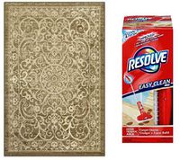 Mainstays India Medallion Textured Print 7' x 10' Area Rug, Khaki Bundle with Resolve Easy Clean Pro Carpet Cleaner Gadget & Foam Spray Refill, Clean & Fresh, 22 oz Can
