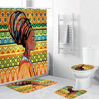Naiflowers 4 Piece Shower Curtain Sets, African Women Shower Curtain & Toilet Mat & Toilet Lid Cover & Non-Slip Rugs, Washable Bath Curtain Carpet for Bathroom Tub Entry Living Room
