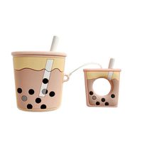 BONTOUJOUR AirPods Case, Super Cute Creative Drink Milk-Tea Cup Shape TPU Silicone Cover Protective Skin for Apple AirPods+Finger Lanyard-Pink