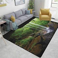 YucouHome Natural Cave Patchwork Floor Mat for Kids, Still Waterfall in The Forest in Northern Alabama Habitat Ecosystem Scenery, Fashionable High Class Living Bedroom Rugs(6'x 9') Green Brown