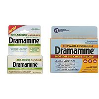 Dramamine Non-Drowsy Naturals with Natural Ginger, 18 Tablets & Dramamine Motion Sickness Relief Chewable Tablets, Orange Flavored, 8 Tablets