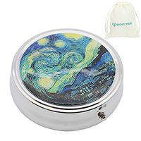 Round Silver Pretty Pill Box - Classy Pill case Decorative Boxes for Purse - 3 Compartments Pocket Medicine Tablet Organizer Case - Travel Pill Vitamin Holder (Starry Night)