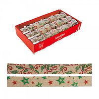 FLOMO Christmas Faux Burlap Brown Printed Glitter Ribbon