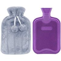 Sun Kea Classic Rubber Hot Water Bottle Winter Faux Fur Cover Warmer Menstrual Pain Relief Hot Water Bag Pompom, 0.7 Liter