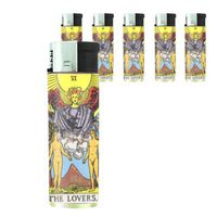 The Lovers Tarot Card Butane Refillable Electronic Lighter Set of 5 Pieces D-111