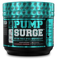PUMPSURGE Caffeine Free Pump & Nootropic Pre Workout Supplement - Non Stimulant Preworkout Powder & Nitric Oxide Booster - 20 Servings, Strawberry Lemonade Flavor
